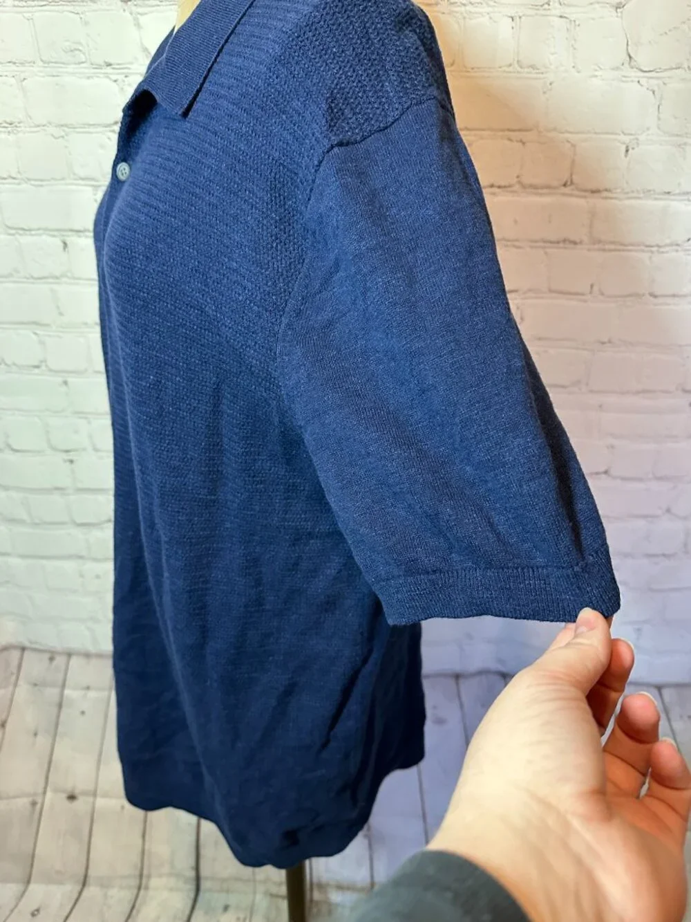 Banana Republic Navy Blue short sleeve sweater polo Size XL TALL